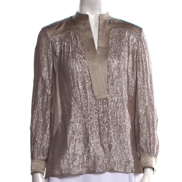 Tory Burch Silk Metallic Shimmer Tunic Blouse Top - 0 - Picture 1 of 10